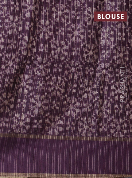 Semi tussar saree off white and deep purple with allover zari weaves and rettapet zari woven border