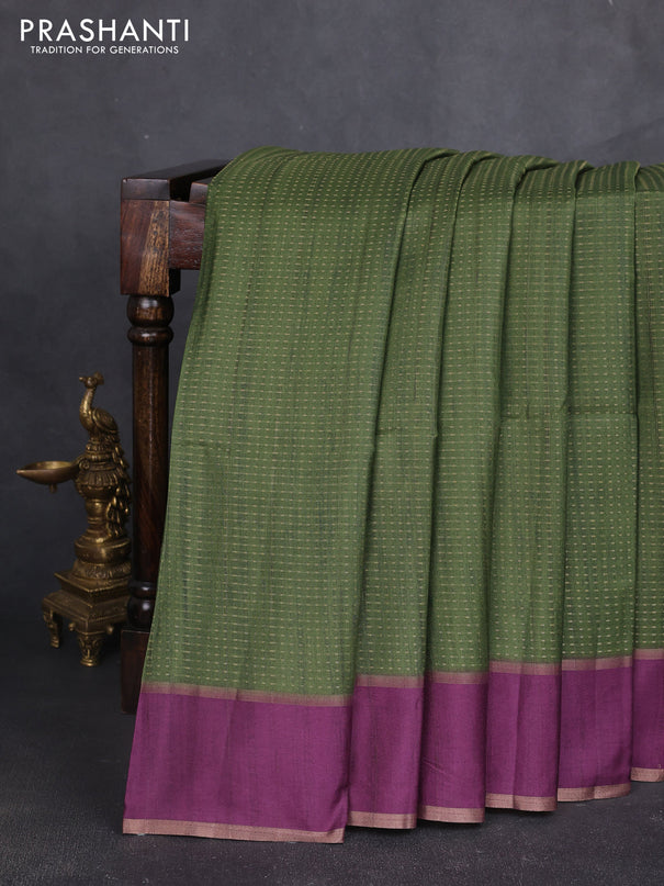 Semi tussar saree green and purple with allover zari weaves and rettapet zai woven border