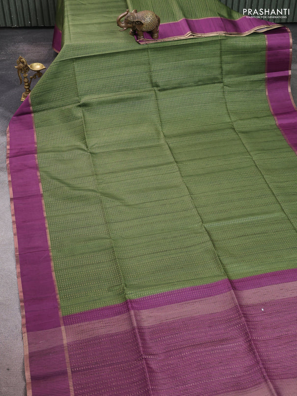 Semi tussar saree green and purple with allover zari weaves and rettapet zai woven border