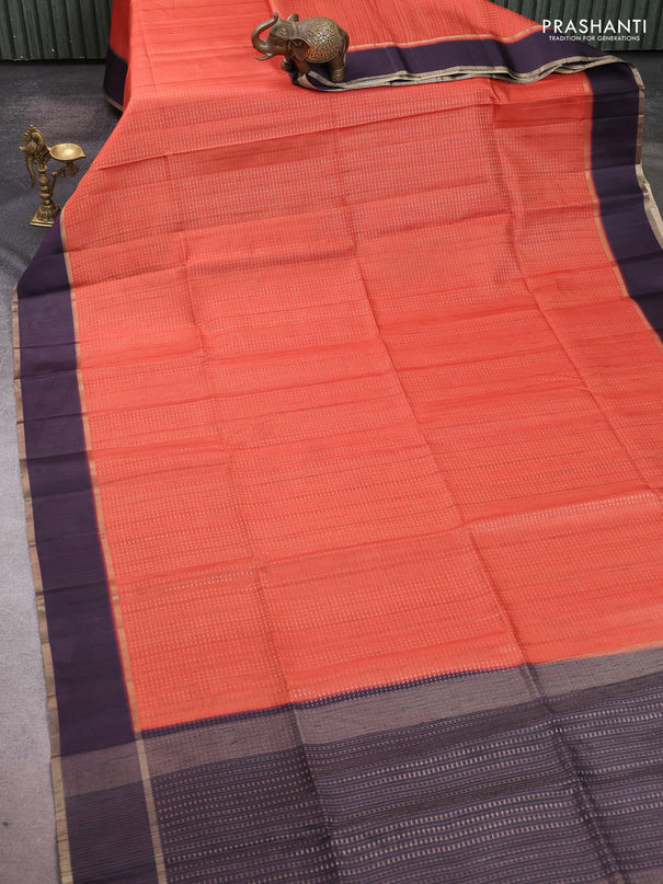 Semi tussar saree rust shade and deep purple with allover zari weaves and rettapet zai woven border