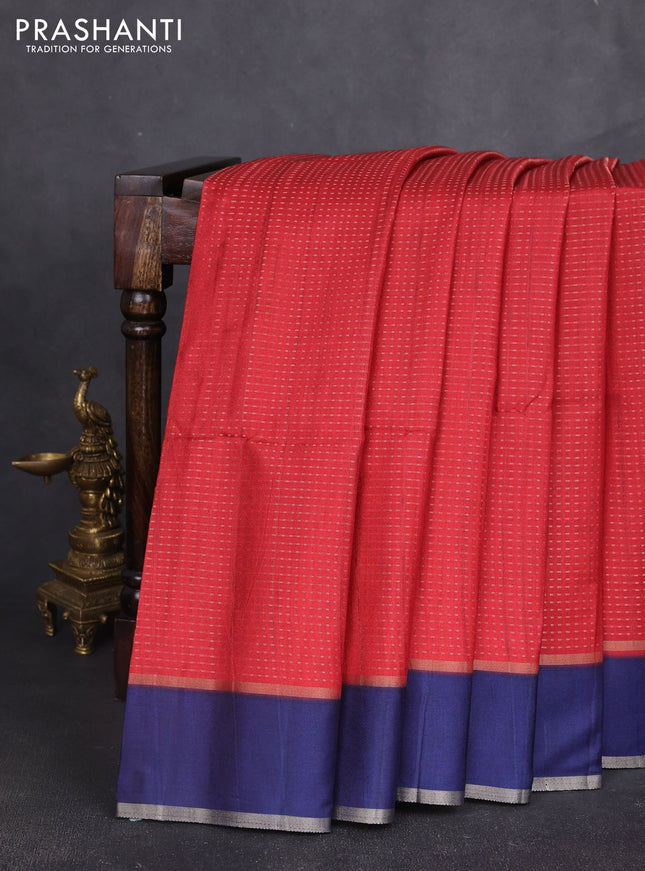 Semi tussar saree maroon and navy blue with allover zari weaves and rettapet zari woven border