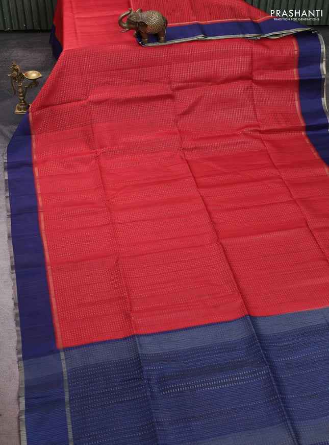 Semi tussar saree maroon and navy blue with allover zari weaves and rettapet zari woven border
