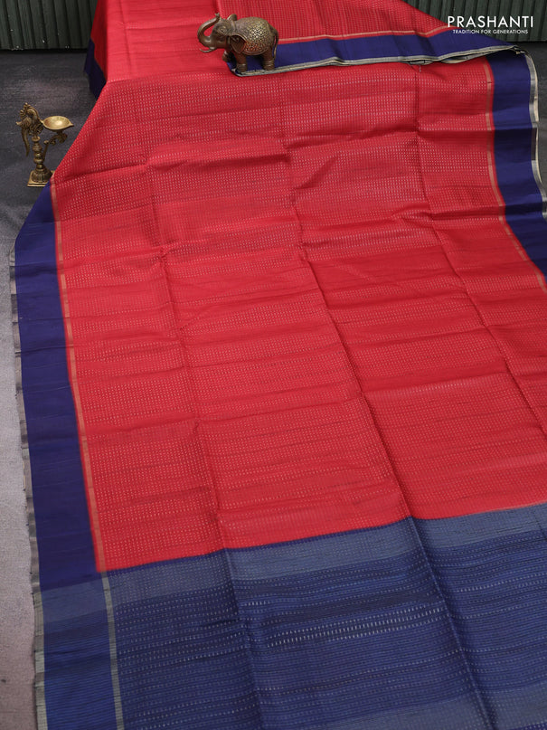 Semi tussar saree maroon and navy blue with allover zari weaves and rettapet zari woven border