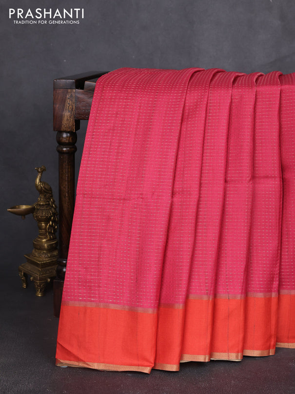 Semi tussar saree pink and orange with allover zari weaves and rettapet zari woven border