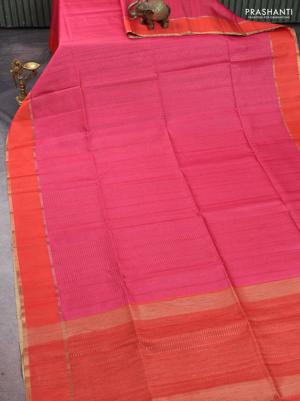 Semi tussar saree pink and orange with allover zari weaves and rettapet zari woven border