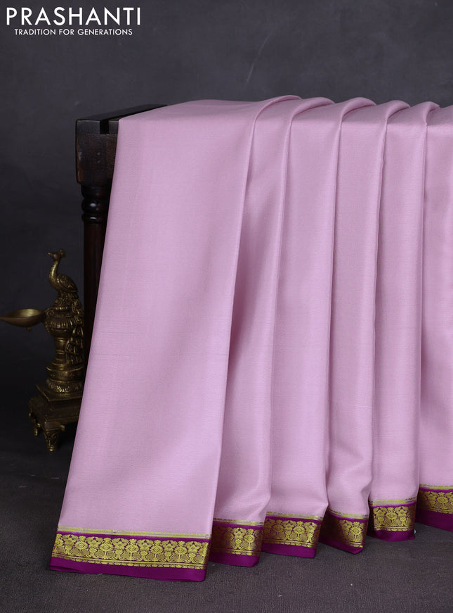 Pure mysore silk saree baby pink and purple with plain body and zari woven border