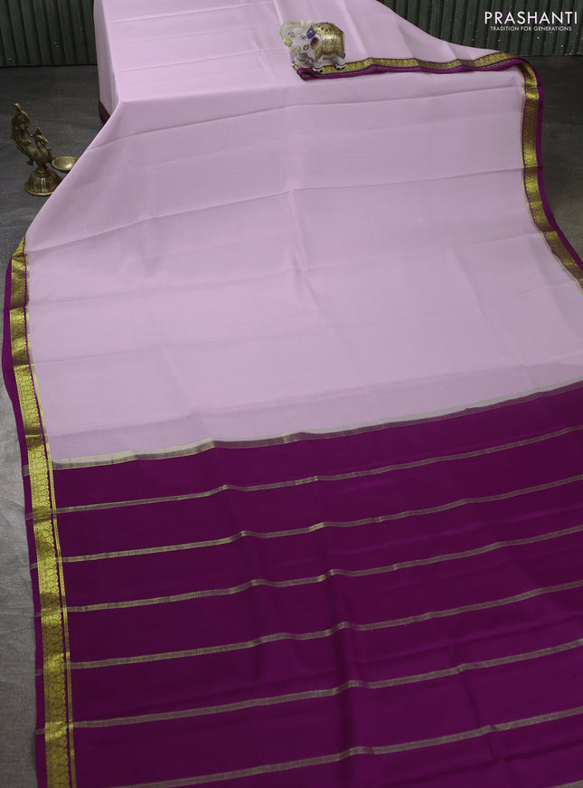 Pure mysore silk saree baby pink and purple with plain body and zari woven border