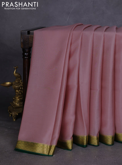 Pure mysore silk saree pastel pink and green with plain body and zari woven border