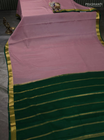 Pure mysore silk saree pastel pink and green with plain body and zari woven border