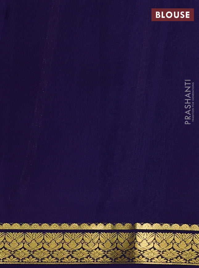 Pure mysore silk saree teal blue and violet shade with plain body and zari woven border
