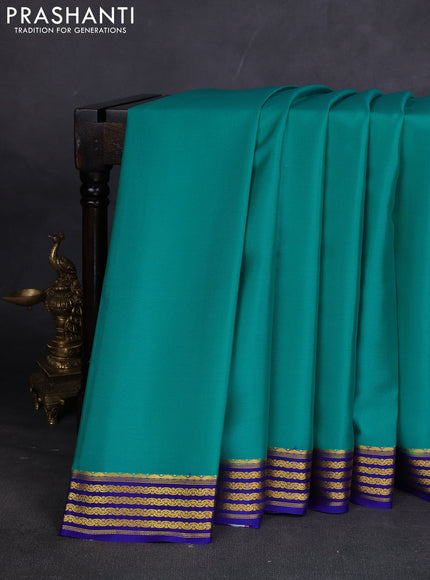 Pure mysore silk saree teal blue and royal blue with plain body and zari woven border
