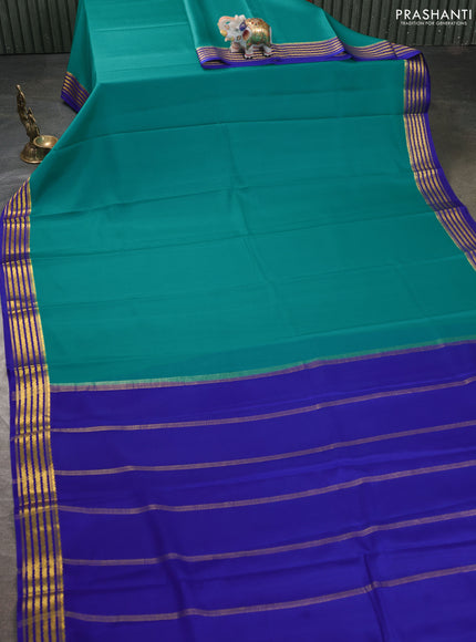 Pure mysore silk saree teal blue and royal blue with plain body and zari woven border
