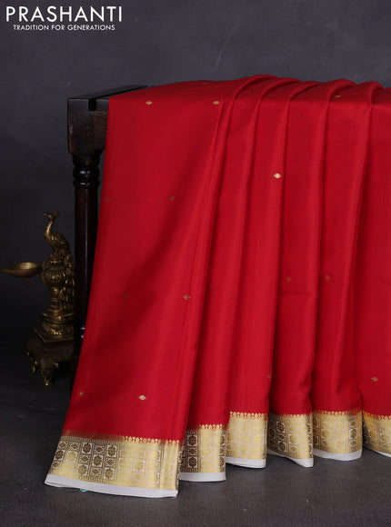 Pure mysore silk saree red and off white with zari woven buttas and zari woven border