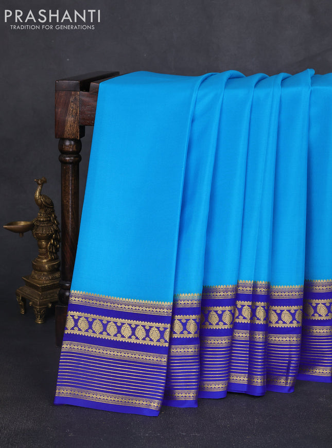 Pure mysore silk saree light blue and royal blue with plain body and zari woven border