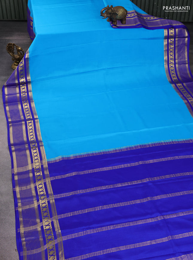 Pure mysore silk saree light blue and royal blue with plain body and zari woven border