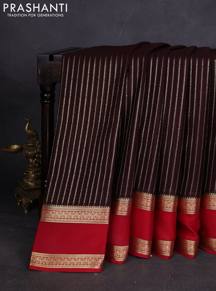 Pure mysore silk saree coffee brown and red with allover zari weaves and rettapet zari woven border
