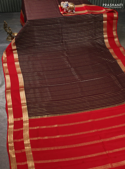 Pure mysore silk saree coffee brown and red with allover zari weaves and rettapet zari woven border