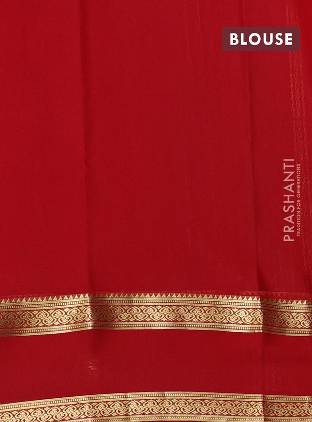 Pure mysore silk saree dark green and red with allover zari weaves and rettapet zari woven border