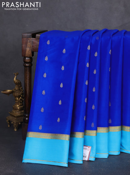 Pure mysore silk saree royal blue and light blue with zari woven buttas and rettapet zari woven border