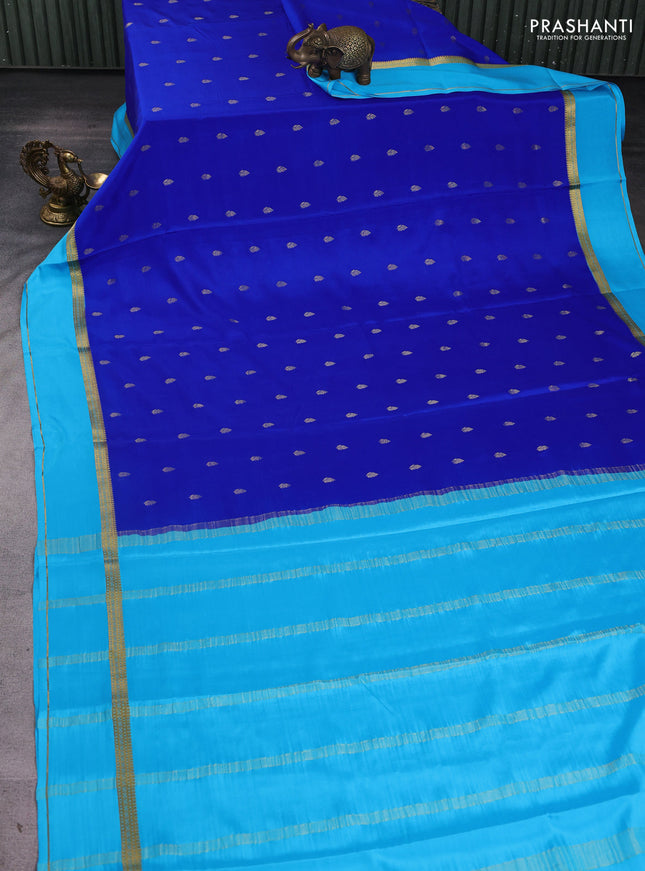 Pure mysore silk saree royal blue and light blue with zari woven buttas and rettapet zari woven border