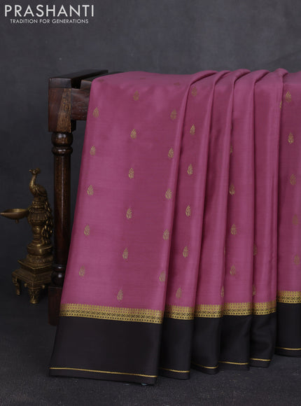 Pure mysore silk saree mauve pink and coffee brown with zari woven buttas and rettapet zari woven border