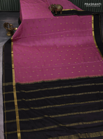 Pure mysore silk saree mauve pink and coffee brown with zari woven buttas and rettapet zari woven border