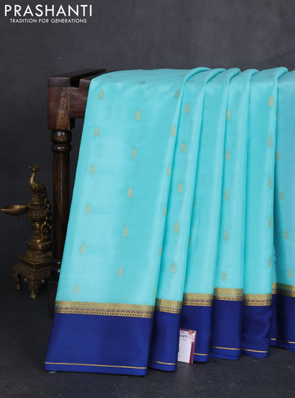 Pure mysore silk saree teal blue and blue with zari woven buttas and rettapet zari woven border
