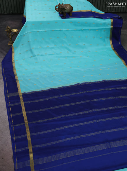Pure mysore silk saree teal blue and blue with zari woven buttas and rettapet zari woven border