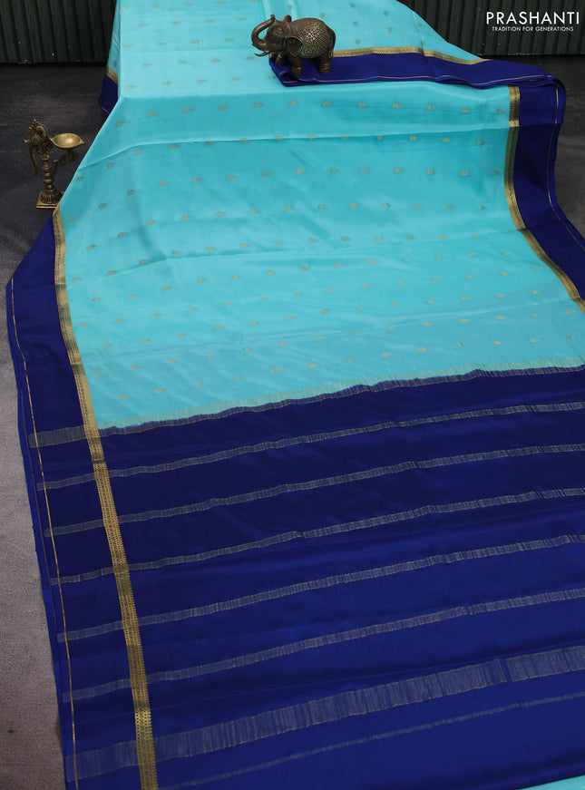 Pure mysore silk saree teal blue and blue with zari woven buttas and rettapet zari woven border