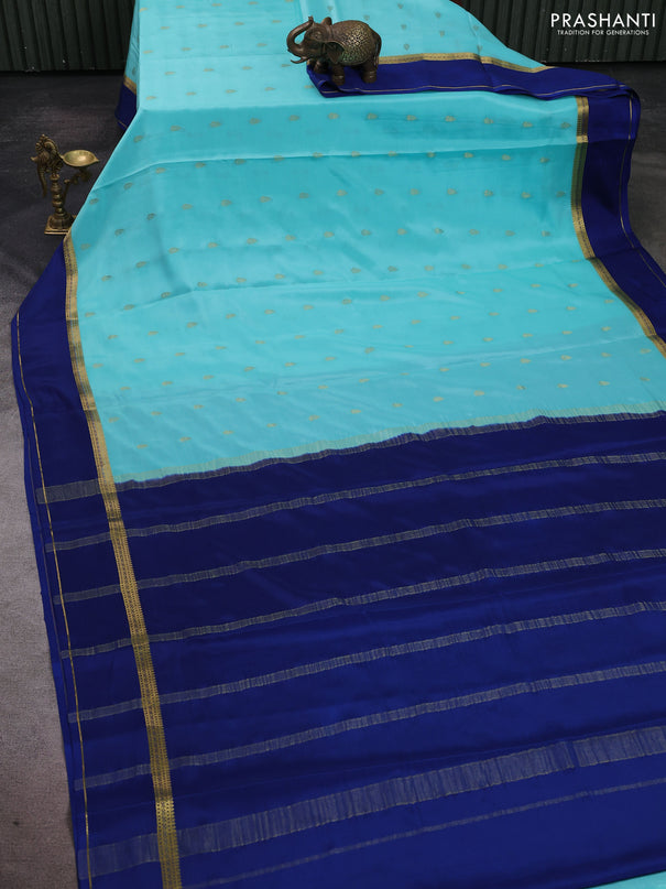 Pure mysore silk saree teal blue and blue with zari woven buttas and rettapet zari woven border