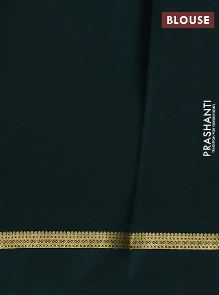 Pure mysore silk saree peach shade and bottle green with zari woven buttas and rettapet zari woven border