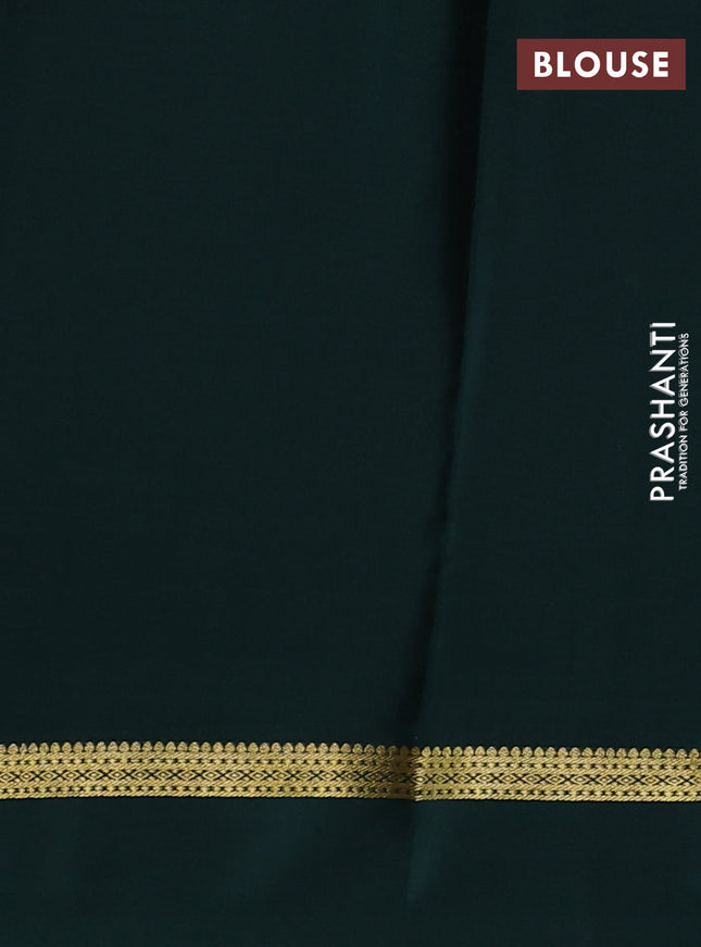 Pure mysore silk saree peach shade and bottle green with zari woven buttas and rettapet zari woven border
