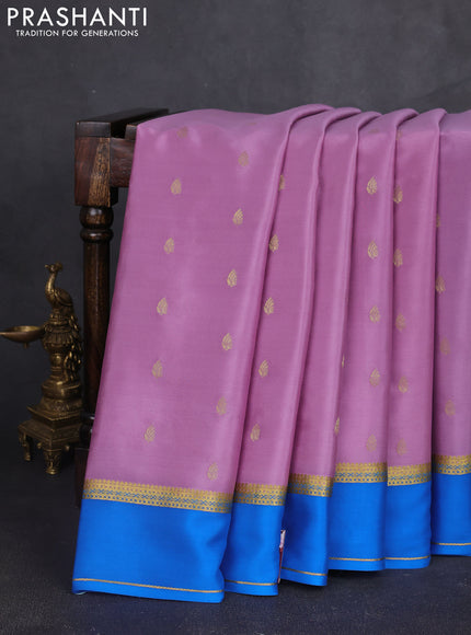 Pure mysore silk saree lavender and cs blue with zari woven buttas and rettapet zari woven border