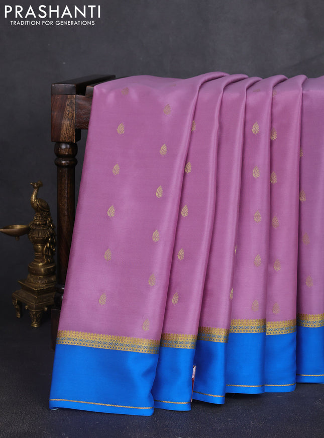 Pure mysore silk saree lavender and cs blue with zari woven buttas and rettapet zari woven border