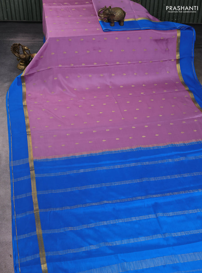 Pure mysore silk saree lavender and cs blue with zari woven buttas and rettapet zari woven border
