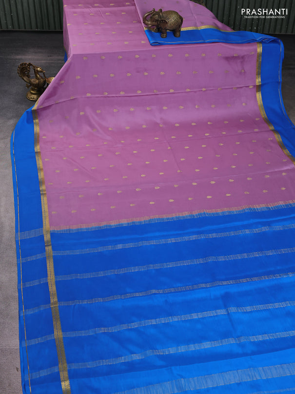 Pure mysore silk saree lavender and cs blue with zari woven buttas and rettapet zari woven border