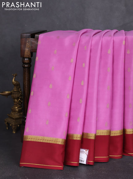 Pure mysore silk saree lotus pink and deep maroon with zari woven buttas and rettapet zari woven border