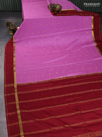 Pure mysore silk saree lotus pink and deep maroon with zari woven buttas and rettapet zari woven border