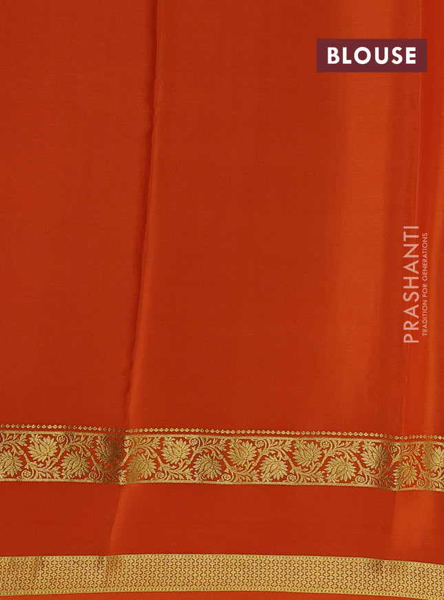 Pure mysore silk saree mehendi green and orange with allover zari woven checked pattern and rettapet zari woven border