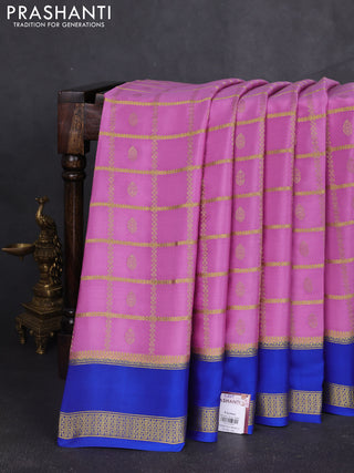 Pure mysore silk saree lavender shade and blue with allover zari checks & buttas and rettapet zari woven border