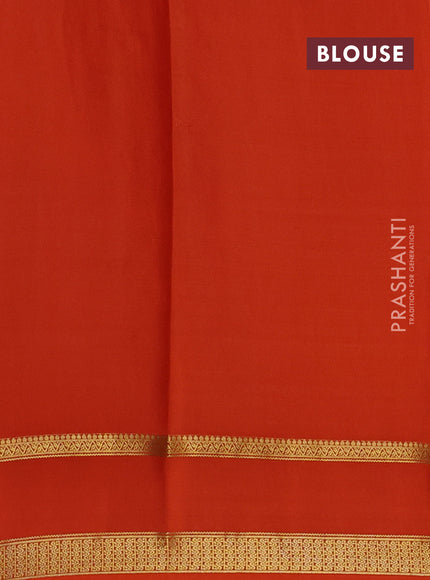 Pure mysore silk saree pista green and orange with allover zari checks & buttas and rettapet zari woven border