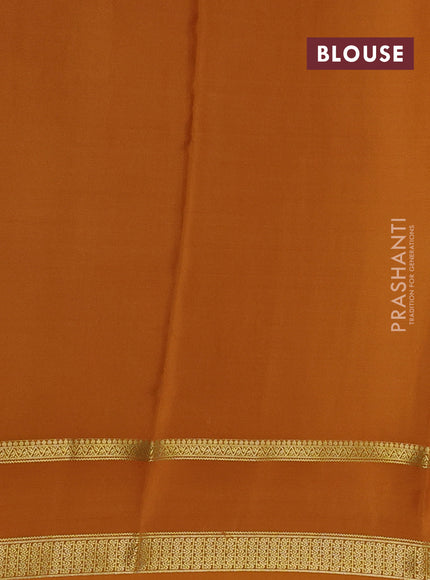 Pure mysore silk saree teal green shade and dark mustard with allover zari checks & buttas and rettapet zari woven border