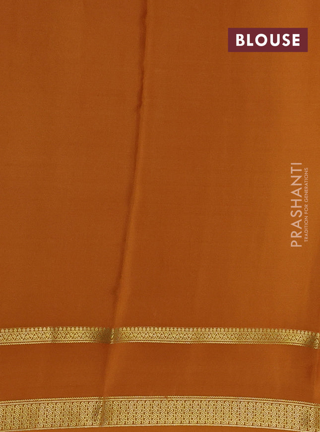 Pure mysore silk saree teal green shade and dark mustard with allover zari checks & buttas and rettapet zari woven border