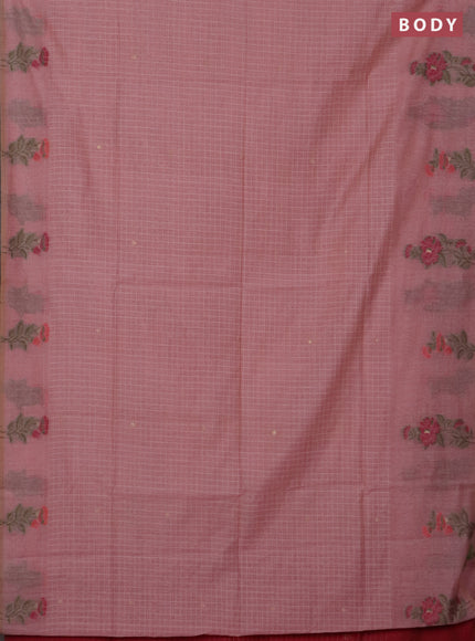 Jamdhani cotton saree peach pink and maroon with allover checked pattern and floral design jamdhani pallu