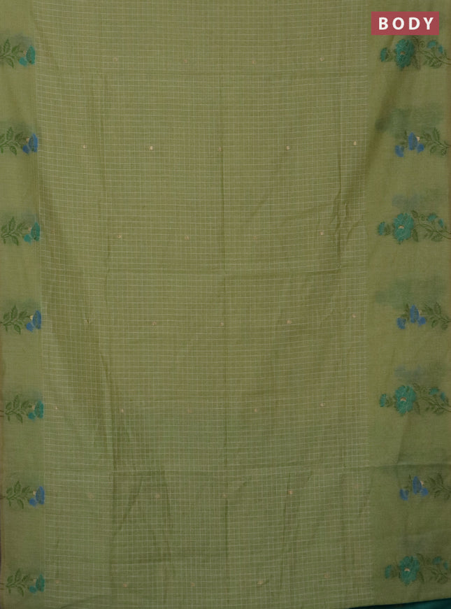 Jamdhani cotton saree pista green and green with allover checked pattern and floral design jamdhani pallu