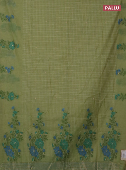 Jamdhani cotton saree pista green and green with allover checked pattern and floral design jamdhani pallu