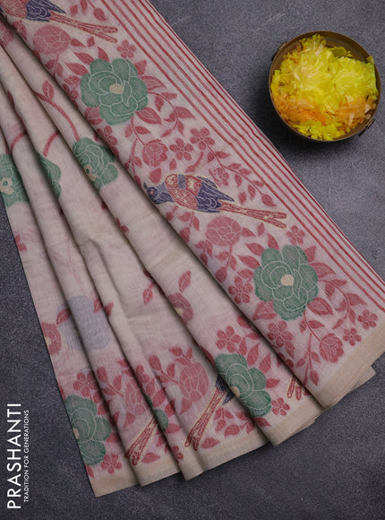 Jamdhani cotton saree beige and maroon with allover floral thread & zari weaves and jamdhani pallu