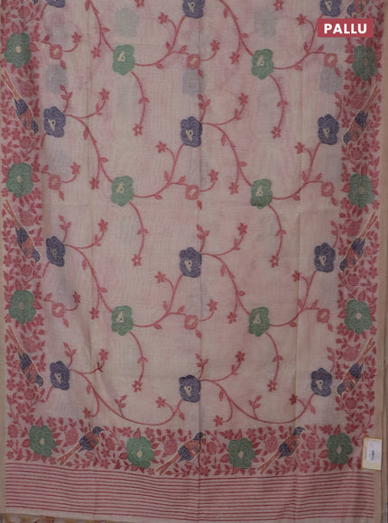 Jamdhani cotton saree beige and maroon with allover floral thread & zari weaves and jamdhani pallu
