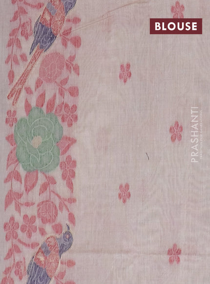 Jamdhani cotton saree beige and maroon with allover floral thread & zari weaves and jamdhani pallu