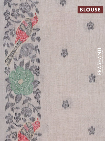 Jamdhani cotton saree beige and black with allover floral thread & zari weaves and jamdhani pallu